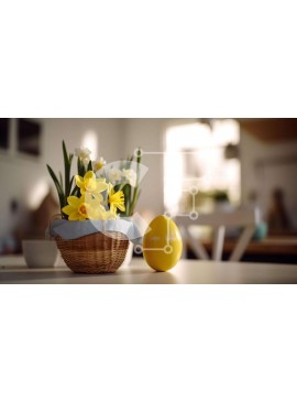 Intra Συλλεκτικό Ξύλινο Παζλ Plywood  4mm - Πασχαλινό καλάθι με ασφόδελους και πασχαλινό αυγό Σε Ξύλινο Κουτί - Διαστάσεις Puzzle: 10x10 cm – 25 κομμάτια