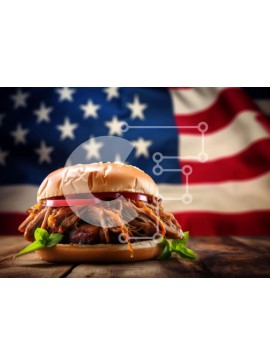 Σετ των 2 Intra Συλλεκτικό Ξύλινο Παζλ Plywood  4mm - Σάντουιτς τραβηγμένο χοιρινό με φόντο αμερικανικής σημαίας Σε Ξύλινο Κουτί - Διαστάσεις: 10x10 cm – 25 κομμάτια