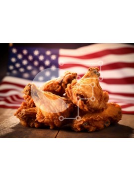 Σετ των 2 Intra Συλλεκτικό Ξύλινο Παζλ Plywood  4mm - Αμερικανικό τηγανητό κοτόπουλο με σημαία Σε Ξύλινο Κουτί - Διαστάσεις: 10x10 cm – 25 κομμάτια
