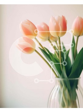 Intra Συλλεκτικό Ξύλινο Παζλ Plywood  4mm - Ροζ τουλίπες σε διαφανές γυάλινο βάζο στο τραπέζι Σε Ξύλινο Κουτί - Διαστάσεις: 10x10 cm – 25 κομμάτια