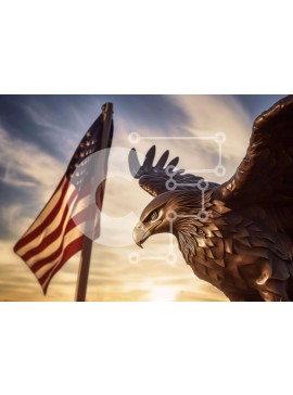 Intra Συλλεκτικό Ξύλινο Παζλ Plywood  4mm - Άγαλμα του αετού μπροστά από την αμερικανική σημαία Σε Ξύλινο Κουτί - Διαστάσεις Puzzle: 10x10 cm – 25 κομμάτια