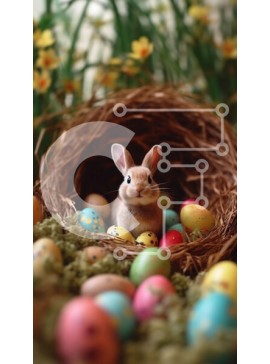 Intra Συλλεκτικό Ξύλινο Παζλ Plywood  4mm - Αξιολάτρευτο πασχαλινό λαγουδάκι σε μια φωλιά από πολύχρωμα αυγά Σε Ξύλινο Κουτί - Διαστάσεις Puzzle: 10x10 cm – 25 κομμάτια