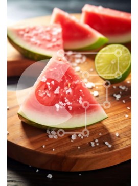 Σετ των 2 Intra Συλλεκτικό Ξύλινο Παζλ Plywood  4mm - Φρέσκες φέτες καρπούζι με λάιμ και αλάτι στο ξύλο κοπής Σε Ξύλινο Κουτί - Διαστάσεις: 10x10 cm – 25 κομμάτια