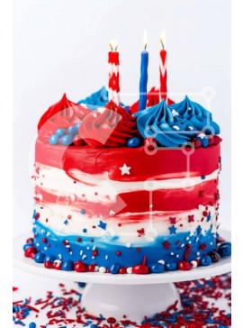 Σετ των 2 Intra Συλλεκτικό Ξύλινο Παζλ Plywood  4mm - Κόκκινο, λευκό και μπλε διακοσμημένο κέικ με αναμμένα κεριά Σε Ξύλινο Κουτί - Διαστάσεις: 10x10 cm – 25 κομμάτια