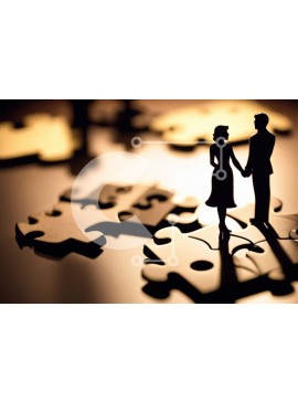 Intra Συλλεκτικό Ξύλινο Παζλ Plywood  4mm - Σιλουέτα ενός ζευγαριού που κρατά τα χέρια μπροστά από κομμάτια παζλ Σε Ξύλινο Κουτί - Διαστάσεις Puzzle: 10x10 cm – 25 κομμάτια