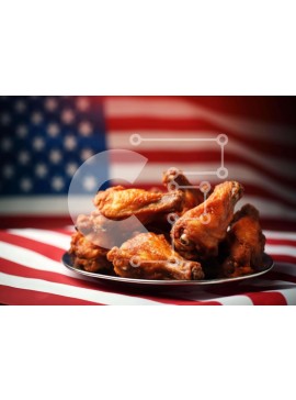 Σετ των 2 Intra Συλλεκτικό Ξύλινο Παζλ Plywood  4mm - Τηγανητά φτερά κοτόπουλου με φόντο αμερικανικής σημαίας Σε Ξύλινο Κουτί - Διαστάσεις: 10x10 cm – 25 κομμάτια