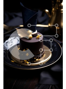 Σετ των 2 Intra Συλλεκτικό Ξύλινο Παζλ Plywood  4mm - Περίτεχνα διακοσμημένο κέικ σοκολάτας σε μαύρο και χρυσό πιάτο Σε Ξύλινο Κουτί - Διαστάσεις: 10x10 cm – 25 κομμάτια