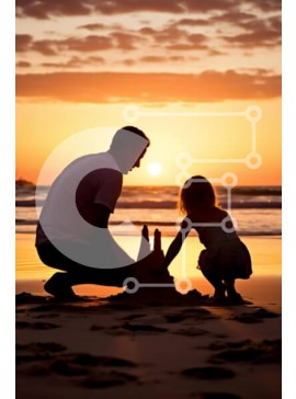 Intra Συλλεκτικό Ξύλινο Παζλ Plywood  4mm - Πατέρας και κόρη χτίζουν κάστρα από άμμο στο ηλιοβασίλεμα Σε Ξύλινο Κουτί - Διαστάσεις Puzzle: 10x10 cm – 25 κομμάτια