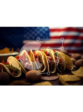 Σετ των 2 Intra Συλλεκτικό Ξύλινο Παζλ Plywood  4mm - Tacos σε ένα ξύλινο τραπέζι με την αμερικανική σημαία στο φόντο Σε Ξύλινο Κουτί - Διαστάσεις: 10x10 cm – 25 κομμάτια