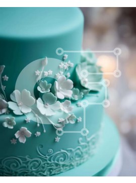 Σετ των 2 Intra Συλλεκτικό Ξύλινο Παζλ Plywood  4mm - Μπλε κέικ τριών επιπέδων με λευκά και πράσινα λουλούδια Σε Ξύλινο Κουτί - Διαστάσεις: 10x10 cm – 25 κομμάτια