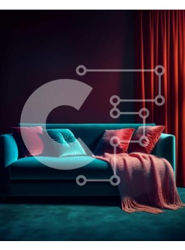 Intra Συλλεκτικό Ξύλινο Παζλ Plywood  4mm - Άνετος μπλε καναπές σε δωμάτιο με χαμηλό φωτισμό με κόκκινες κουρτίνες Σε Ξύλινο Κουτί - Διαστάσεις Puzzle: 10x10 cm – 25 κομμάτια