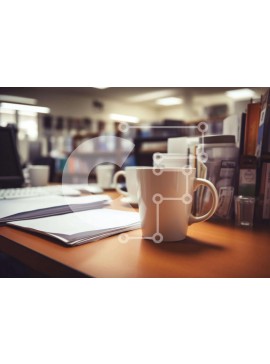 Intra Συλλεκτικό Ξύλινο Παζλ Plywood  4mm - Λευκό φλιτζάνι καφέ σε ξύλινο γραφείο με φορητό υπολογιστή και βιβλία Σε Ξύλινο Κουτί - Διαστάσεις Puzzle: 10x10 cm – 25 κομμάτια