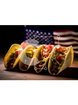 Σετ των 2 Intra Συλλεκτικό Ξύλινο Παζλ Plywood  4mm - Tacos σε ξύλινο τραπέζι μπροστά από την αμερικανική σημαία Σε Ξύλινο Κουτί - Διαστάσεις: 10x10 cm – 25 κομμάτια