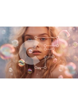 Intra Συλλεκτικό Ξύλινο Παζλ Plywood  4mm - Ξανθιά γυναίκα με μπλε μάτια μπροστά από το σύννεφο φυσαλίδων Σε Ξύλινο Κουτί - Διαστάσεις Puzzle: 10x10 cm – 25 κομμάτια