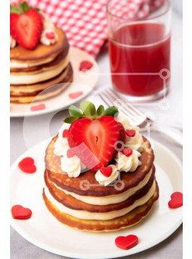 Σετ των 2 Intra Συλλεκτικό Ξύλινο Παζλ Plywood  4mm - Λαχταριστές τηγανίτες με φράουλες και σαντιγί Σε Ξύλινο Κουτί - Διαστάσεις: 10x10 cm – 25 κομμάτια