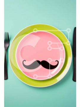 Σετ των 2 Intra Συλλεκτικό Ξύλινο Παζλ Plywood  4mm - Κομψή τραπεζαρία με ροζ πιάτο και πιάτο σε σχήμα μουστάκι σε πράσινο τραπεζομάντιλο Σε Ξύλινο Κουτί - Διαστάσεις: 10x10 cm – 25 κομμάτια