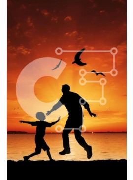 Σετ των 2 Intra Συλλεκτικό Ξύλινο Παζλ Plywood  4mm - Σιλουέτα ανδρών και παιδιών που παίζουν στην παραλία στο ηλιοβασίλεμα Σε Ξύλινο Κουτί - Διαστάσεις: 10x10 cm – 25 κομμάτια