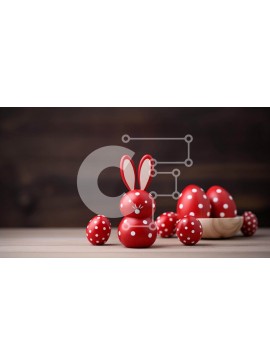 Intra Συλλεκτικό Ξύλινο Παζλ Plywood  4mm - Διακόσμηση Πασχαλινών Τραπεζιών με Κόκκινα ειδώλια λαγουδάκι και λευκά αυγά Σε Ξύλινο Κουτί - Διαστάσεις Puzzle: 10x10 cm – 25 κομμάτια