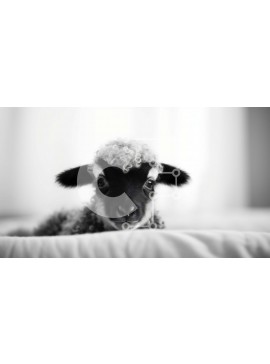 Σετ των 2 Intra Συλλεκτικό Ξύλινο Παζλ Plywood  4mm - Μαύρο και άσπρο πρόβατο ξαπλωμένο στο κρεβάτι Σε Ξύλινο Κουτί - Διαστάσεις: 10x10 cm – 25 κομμάτια