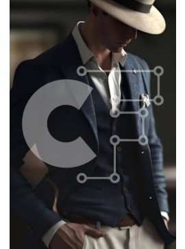 Intra Συλλεκτικό Ξύλινο Παζλ Plywood  4mm - Κομψός άνδρας με μπλε κοστούμι και λευκό καπέλο με τα χέρια στους γοφούς Σε Ξύλινο Κουτί - Διαστάσεις Puzzle: 10x10 cm – 25 κομμάτια