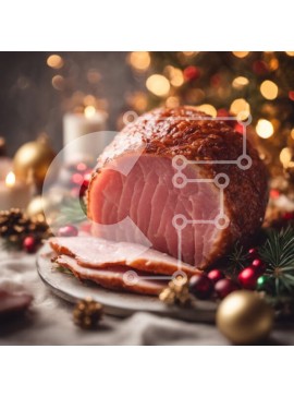 Σετ των 2 Intra Συλλεκτικό Ξύλινο Παζλ Plywood  4mm - Ζαμπόν σε φέτες σε γιορτινό πιάτο με χριστουγεννιάτικα στολίδια Σε Ξύλινο Κουτί - Διαστάσεις: 10x10 cm – 25 κομμάτια