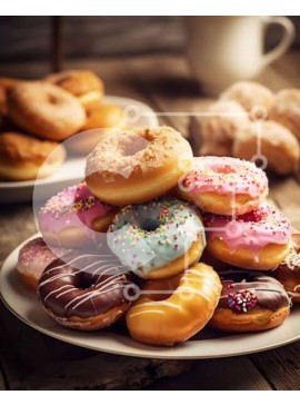 Σετ των 2 Intra Συλλεκτικό Ξύλινο Παζλ Plywood  4mm - Νόστιμη εικόνα με πολύχρωμα ντόνατς με ψεκασμούς Σε Ξύλινο Κουτί - Διαστάσεις: 10x10 cm – 25 κομμάτια