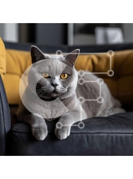 Intra Συλλεκτικό Ξύλινο Παζλ Plywood  4mm - Αξιολάτρευτη γκρίζα γάτα που κάθεται σε έναν μαύρο δερμάτινο καναπέ Σε Ξύλινο Κουτί - Διαστάσεις: 10x10 cm – 25 κομμάτια