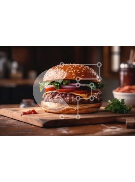 Σετ των 2 Intra Συλλεκτικό Ξύλινο Παζλ Plywood  4mm - Λαχταριστό χάμπουργκερ με μοσχάρι, λιωμένο τυρί και πατάτες τηγανιτές Σε Ξύλινο Κουτί - Διαστάσεις: 10x10 cm – 25 κομμάτια