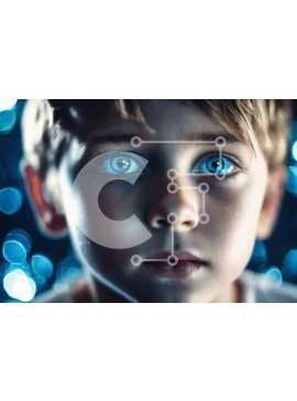 Intra Συλλεκτικό Ξύλινο Παζλ Plywood  4mm - Νεαρό αγόρι με μπλε μάτια που στέκεται μπροστά από ένα αφηρημένο υπόβαθρο Σε Ξύλινο Κουτί - Διαστάσεις Puzzle: 10x10 cm – 25 κομμάτια