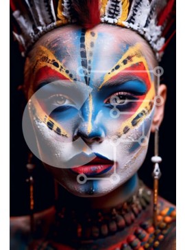 Intra Συλλεκτικό Ξύλινο Παζλ Plywood  4mm - Παραδοσιακή ιθαγενής Αμερικανίδα με πολύχρωμη μπογιά προσώπου και κόμμωση Σε Ξύλινο Κουτί - Διαστάσεις Puzzle: 10x10 cm – 25 κομμάτια