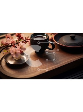 Σετ των 2 Intra Συλλεκτικό Ξύλινο Παζλ Plywood  4mm - Φλιτζάνι καφέ και τσαγιέρα με ροζ λουλούδια - θέα στο αστικό τοπίο Σε Ξύλινο Κουτί - Διαστάσεις: 10x10 cm – 25 κομμάτια