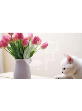 Intra Συλλεκτικό Ξύλινο Παζλ Plywood  4mm - Λευκή γάτα και ροζ τουλίπες Σε Ξύλινο Κουτί - Διαστάσεις: 10x10 cm – 25 κομμάτια