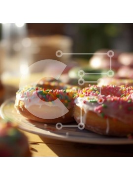 Σετ των 2 Intra Συλλεκτικό Ξύλινο Παζλ Plywood  4mm - Πολύχρωμα ντόνατς με ψεκασμούς σε ένα ξύλινο τραπέζι Σε Ξύλινο Κουτί - Διαστάσεις: 10x10 cm – 25 κομμάτια