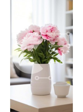 Intra Συλλεκτικό Ξύλινο Παζλ Plywood  4mm - Λευκό βάζο με ροζ λουλούδια στο σαλόνι Σε Ξύλινο Κουτί - Διαστάσεις Puzzle: 10x10 cm – 25 κομμάτια