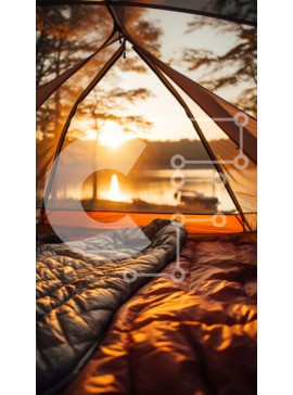 Σετ των 2 Intra Συλλεκτικό Ξύλινο Παζλ Plywood  4mm - Σκηνή με ανοιχτό πτερύγιο σε μια χλοώδη περιοχή δίπλα στο νερό Σε Ξύλινο Κουτί - Διαστάσεις: 10x10 cm – 25 κομμάτια