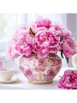 Intra Συλλεκτικό Ξύλινο Παζλ Plywood  4mm - Επιτραπέζιο με ροζ λουλούδια και φλιτζάνια τσαγιού Σε Ξύλινο Κουτί - Διαστάσεις Puzzle: 10x10 cm – 25 κομμάτια