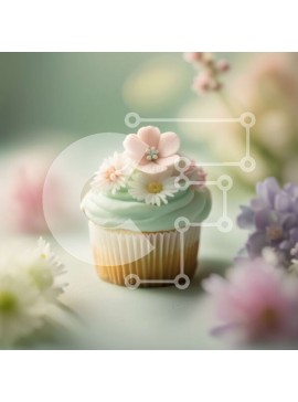 Σετ των 2 Intra Συλλεκτικό Ξύλινο Παζλ Plywood  4mm - Λαχταριστό cupcake με πράσινο παγωμένο και λευκά λουλούδια Σε Ξύλινο Κουτί - Διαστάσεις: 10x10 cm – 25 κομμάτια