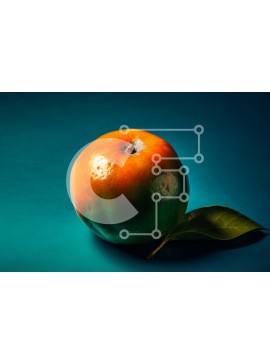 Σετ των 2 Intra Συλλεκτικό Ξύλινο Παζλ Plywood  4mm - Φρέσκο ​​και ζουμερό πορτοκάλι με πράσινο φύλλο σε μπλε φόντο Σε Ξύλινο Κουτί - Διαστάσεις: 10x10 cm – 25 κομμάτια