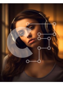 Intra Συλλεκτικό Ξύλινο Παζλ Plywood  4mm - Σοβαρή νεαρή γυναίκα που φορά τα ακουστικά κοιτάζοντας την κάμερα Σε Ξύλινο Κουτί - Διαστάσεις Puzzle: 10x10 cm – 25 κομμάτια