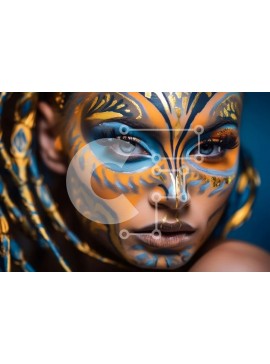 Intra Συλλεκτικό Ξύλινο Παζλ Plywood  4mm - Πολύχρωμη γυναίκα με μπλε/χρυσό κοστούμι με μπογιά προσώπου Σε Ξύλινο Κουτί - Διαστάσεις Puzzle: 10x10 cm – 25 κομμάτια