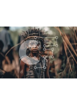 Intra Συλλεκτικό Ξύλινο Παζλ Plywood  4mm - Σοβαρό νεαρό αγόρι με φυλετική μπογιά προσώπου και κόμμωση σε ένα ξέφωτο Σε Ξύλινο Κουτί - Διαστάσεις Puzzle: 10x10 cm – 25 κομμάτια