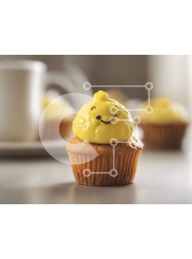 Σετ των 2 Intra Συλλεκτικό Ξύλινο Παζλ Plywood  4mm - Κίτρινο Cupcake με χαμογελαστό πρόσωπο Σε Ξύλινο Κουτί - Διαστάσεις: 10x10 cm – 25 κομμάτια