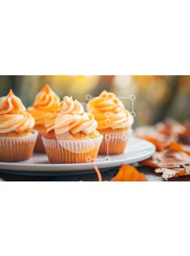 Σετ των 2 Intra Συλλεκτικό Ξύλινο Παζλ Plywood  4mm - Τέσσερα πορτοκαλί παγωμένα cupcakes στο άσπρο πιάτο Σε Ξύλινο Κουτί - Διαστάσεις: 10x10 cm – 25 κομμάτια