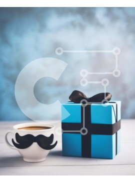 Intra Συλλεκτικό Ξύλινο Παζλ Plywood  4mm - Μπλε κουτί δώρου με φλιτζάνι καφέ και μουστάκι Σε Ξύλινο Κουτί - Διαστάσεις Puzzle: 10x10 cm – 25 κομμάτια