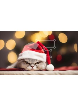 Intra Συλλεκτικό Ξύλινο Παζλ Plywood  4mm - Αξιολάτρευτη γκρίζα γάτα με καπέλο Άγιου Βασίλη Σε Ξύλινο Κουτί - Διαστάσεις: 10x10 cm – 25 κομμάτια