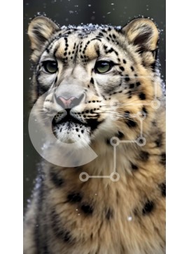 Σετ των 2 Intra Συλλεκτικό Ξύλινο Παζλ Plywood  4mm - Εκπληκτική κοντινή πλάνο μιας λεοπάρδαλης του χιονιού με μαύρες κηλίδες και διαπεραστικά μάτια Σε Ξύλινο Κουτί - Διαστάσεις: 10x10 cm – 25 κομμάτια