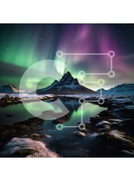 Intra Συλλεκτικό Ξύλινο Παζλ Plywood  4mm - Εκπληκτική Aurora Borealis πάνω από χιονισμένα βουνά και λίμνη Σε Ξύλινο Κουτί - Διαστάσεις: 10x10 cm – 25 κομμάτια