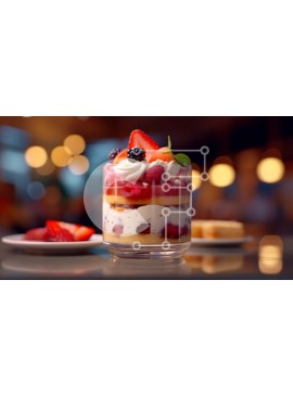 Σετ των 2 Intra Συλλεκτικό Ξύλινο Παζλ Plywood  4mm - Επιδόρπιο με φράουλα και κέικ σε ένα καθαρό γυάλινο πιάτο Σε Ξύλινο Κουτί - Διαστάσεις: 10x10 cm – 25 κομμάτια