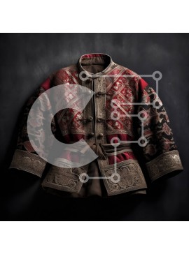 Σετ των 2 Intra Συλλεκτικό Ξύλινο Παζλ Plywood  4mm - Εκπληκτικό κόκκινο και χρυσοκέντητο μπουφάν με περίπλοκα φλοράλ και γεωμετρικά σχέδια Σε Ξύλινο Κουτί - Διαστάσεις: 10x10 cm – 25 κομμάτια