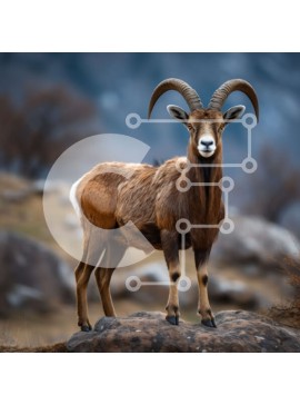 Intra Συλλεκτικό Ξύλινο Παζλ Plywood  4mm - Μεγαλοπρεπή καφέ πρόβατα σε ένα βραχώδες βουνό Σε Ξύλινο Κουτί - Διαστάσεις: 10x10 cm – 25 κομμάτια